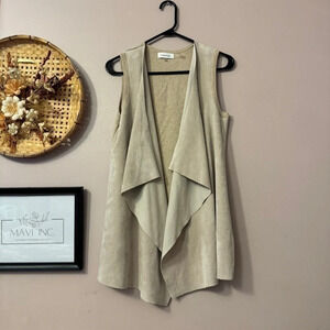 Calvin Klein Drape Open Front Beige Cardigan Vest Womens  Size XS